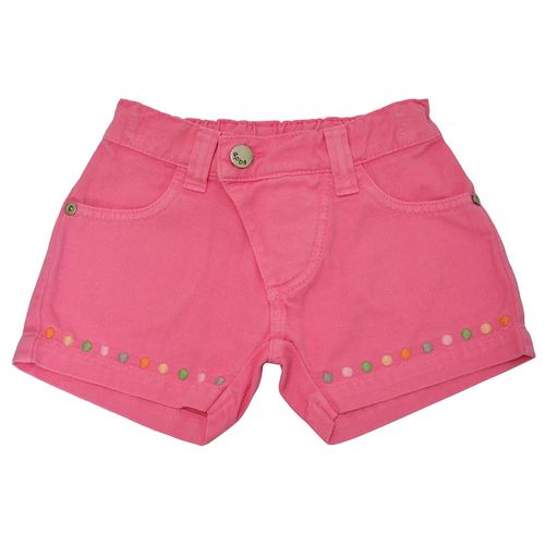 Short em sarja com bolinhas bordadas na barra