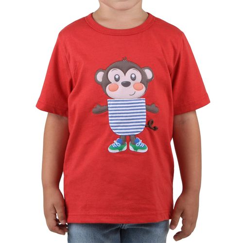 Camiseta em ½ malha lisa com bolsinho listrado, macaquinho bordado