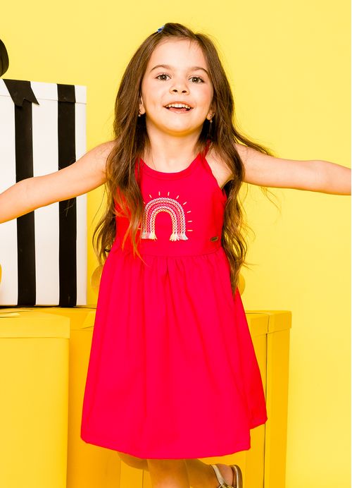 Vestido  Infantil Arco-Íris Rosa - Tam. 1 a 10 anos