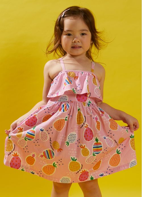 Vestido Infantil Abacaxis - Tam. 1 a 10 anos