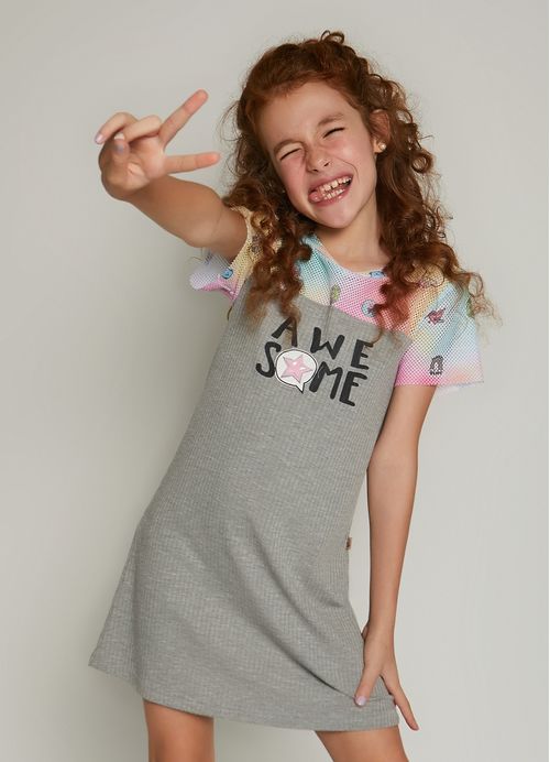 Vestido Infantil Estampa Pop Fun - Tam. 10 a 16 anos - Mescla