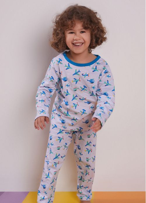 Conjunto Pijama Infantil Menino Estampa Avião Listrinhas – Tam.1 a 10 anos