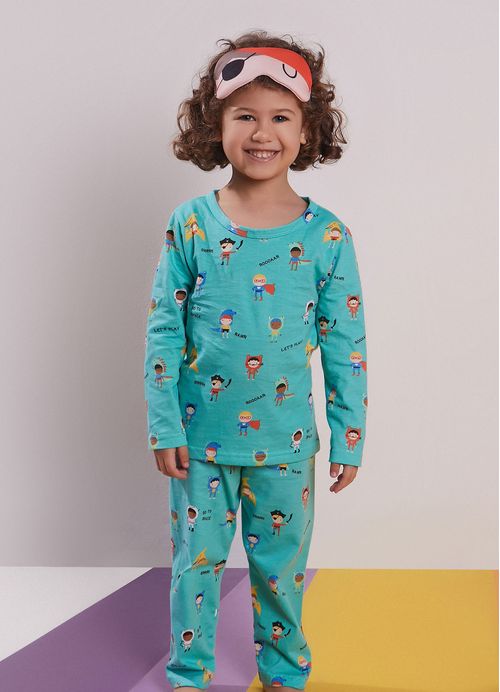 Conjunto Pijama Infantil Menino Estampa Piratinhas – Tam.1 a 10 anos – Verde