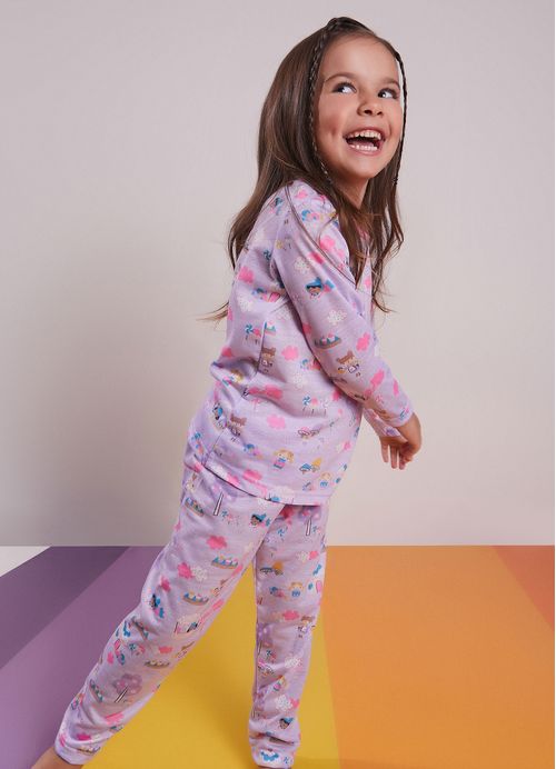 Conjunto Pijama Infantil Menina Estampa Floresta Encantada – Tam.1 a 10 anos – Lilás