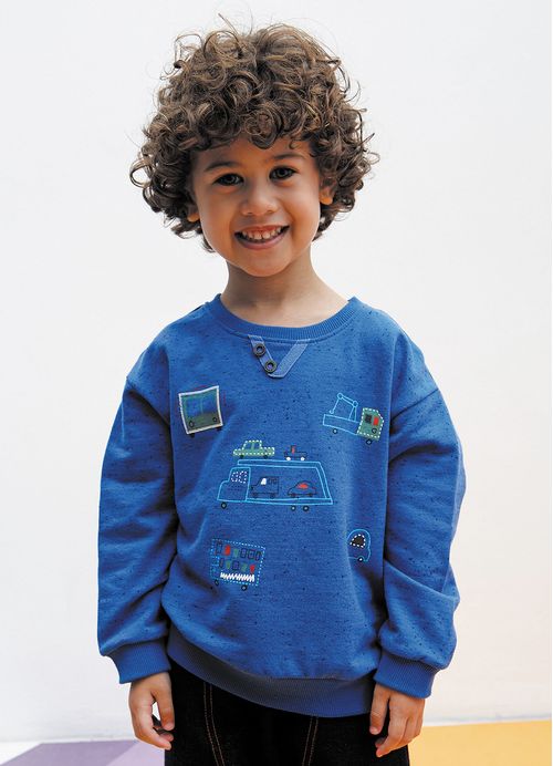 Casaco Infantil Menino Estampa Dinos e Carros – Tam. 1 a 10 anos – Azul