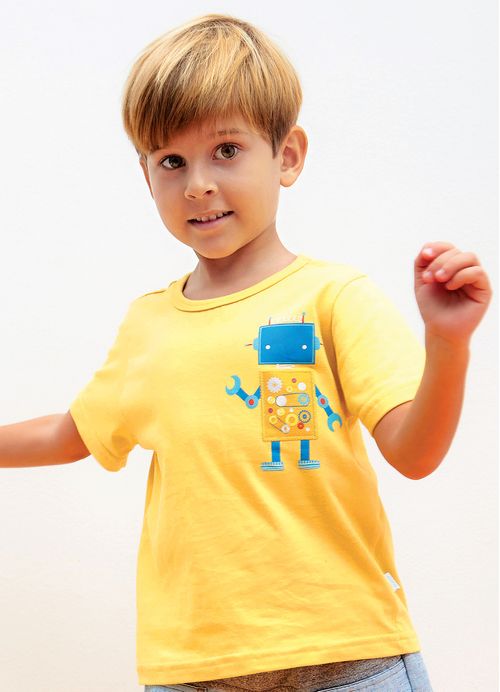 Camiseta Infantil Menino Estampa Meu Robozinho Maluquinho – Tam. 1 a 10 anos – Amarelo