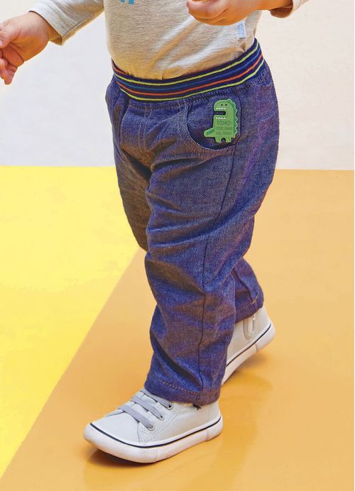 Calça Infantil Menino Estampa Dinos Robóticos – Tam. 3 a 12 meses – Jeans