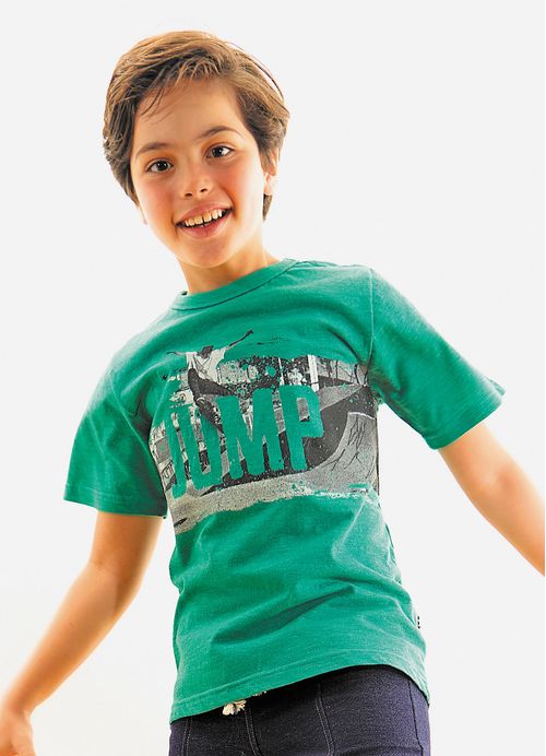 Camiseta Infantil Menino Estampa Jump - Tam. 10 a 16 anos - Verde