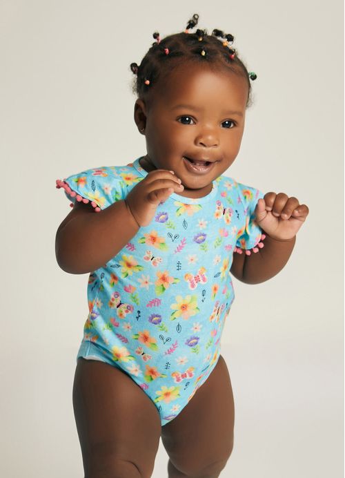 Body Infantil Bebê Menina Estampa Borboletas - Tam. 3 a 12 meses - Azul