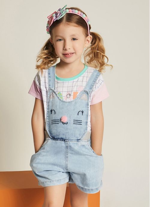 Jardineira Infantil Jeans Menina  Pop Candy - Tam. 1 a 10 anos