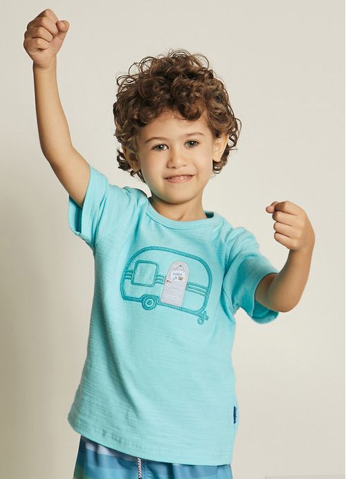 Camiseta Infantil Menino Dia de Camping - Tam. 1 a 10 anos - Azul