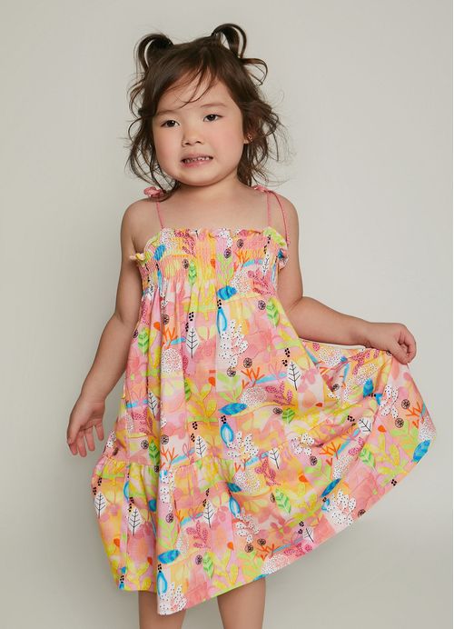 Vestido Infantil Estampa Folhinhas – Tam. 1 a 10 anos - Rosa