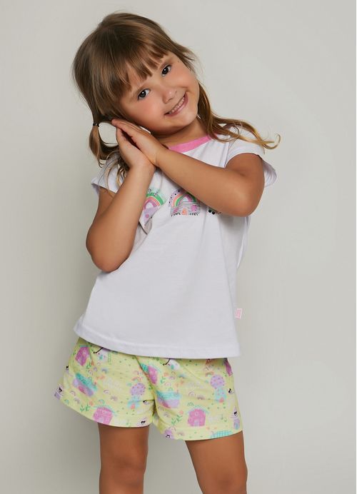 Conjunto Pijama Infantil Menina  Estampa Lovely Dreams – Tam. 1 a 10 anos - Branco e Amarelo