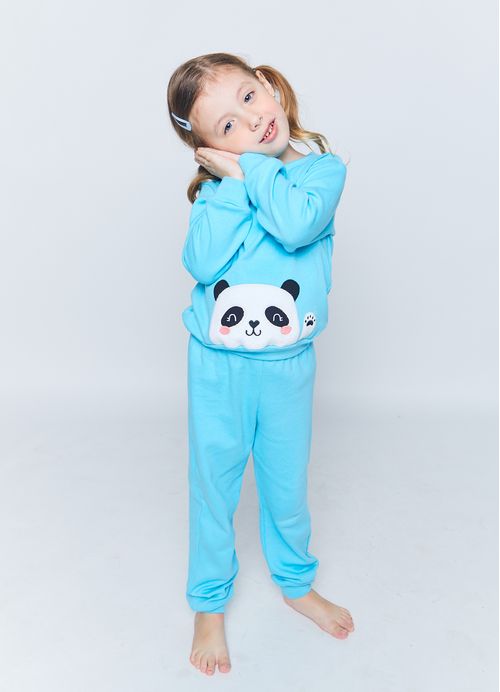Pijama Infantil Menina Pandinha - Tam. 1 a 10 anos - Azul