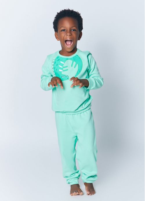 Pijama Infantil Menino Dino - Tam. 1 a 10 anos - Verde