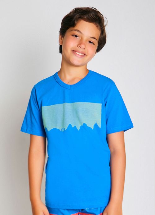 Camiseta Infantil Menino Estampa Cidade - Tam. 10 a 16 anos - Azul