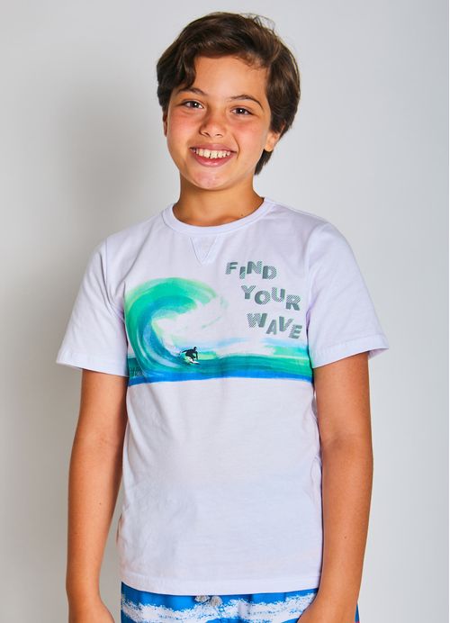 Camiseta Infantil Menino Estampa Wave - Tam. 10 a 16 anos - Branco