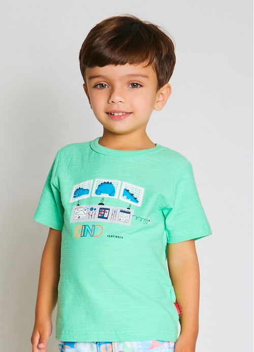 Camiseta Infantil Menino Estampa Laboratório Secreto – Tam. 1 a 10 anos – Verde