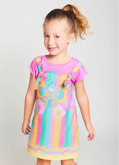 Vestido Infantil Estampa Borbohouse – Tam. 1 a 10 anos – Rosa