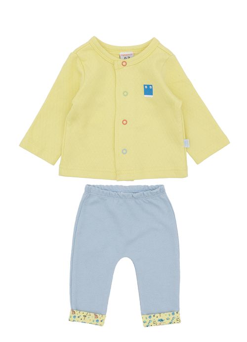 Conjunto Infantil Casaco + Calça Dino Espacial – Tam. 0 a 3 meses – Amarelo e Azul
