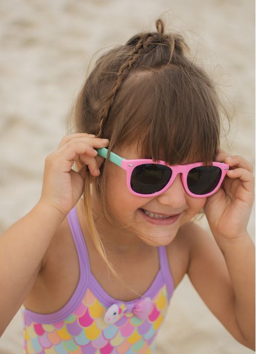 Óculos de Sol Infantil Menina Alphabeto – Tam. U – Roxo e Amarelo/Rosa e Verde