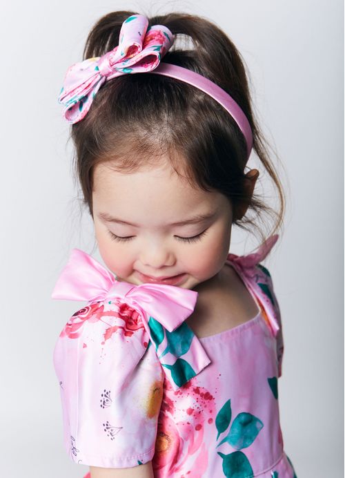 Arco Infantil Glam para Cabelo Estampa Floribela – Tam. U – Rosa