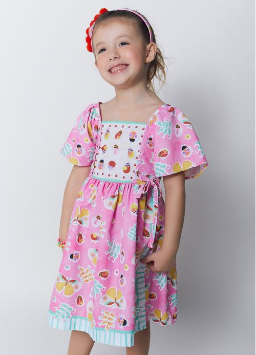 Vestido Infantil Estampa Meu Jardim – Tam. 1 a 10 anos – Rosa