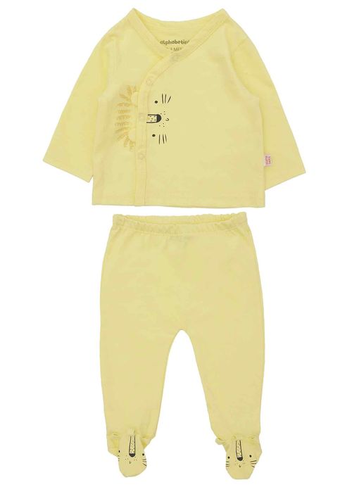 Conjunto Infantil Bebê Menino Casaco + Calça  Meu Amiguinho – Tam. 0 a 3 meses – Amarelo