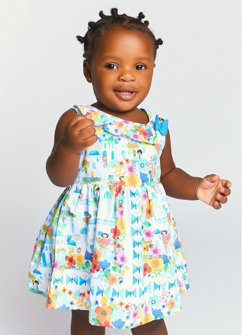 Conjunto Infantil Bebê Menina Vestido + Calcinha Estampa Grécia Santorini – Tam. 3 a 12 meses