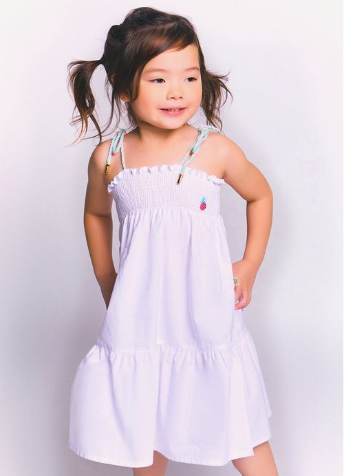 Vestido Infantil Doce Abacaxi – Tam. 1 a 10 anos – Branco