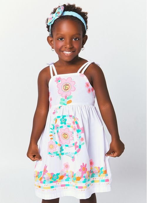Vestido Infantil Estampa Florescer – Tam. 1 a 10 anos – Branco