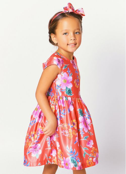Vestido Infantil Estampa Encanto Floral – Tam. 1 a 10 anos – Vermelho