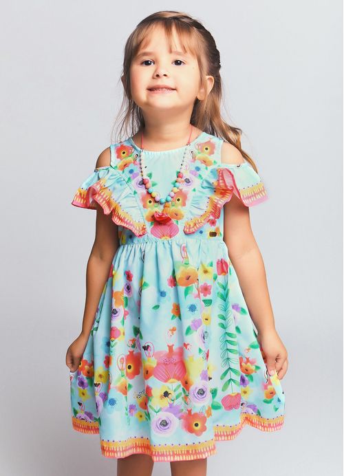 Vestido Infantil Estampa Balé das Flores – Tam. 1 a 10 anos – Esmeralda