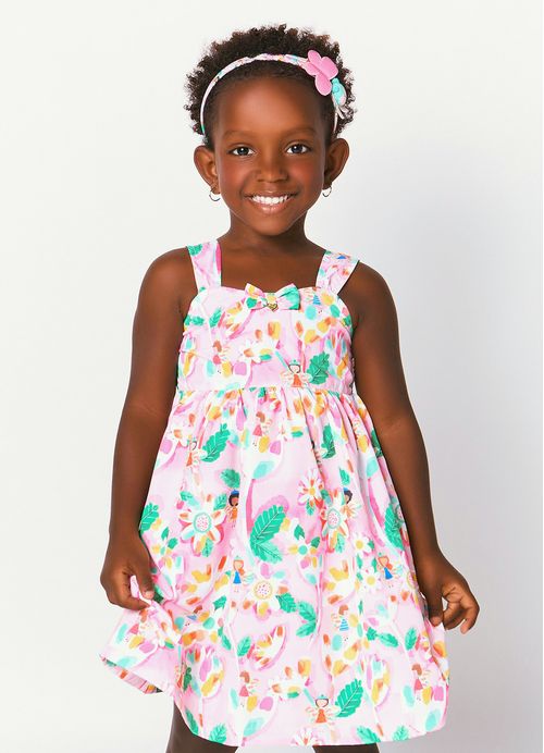 Vestido Infantil Estampa Jardim Encantado – Tam. 1 a 10 anos – Rosa