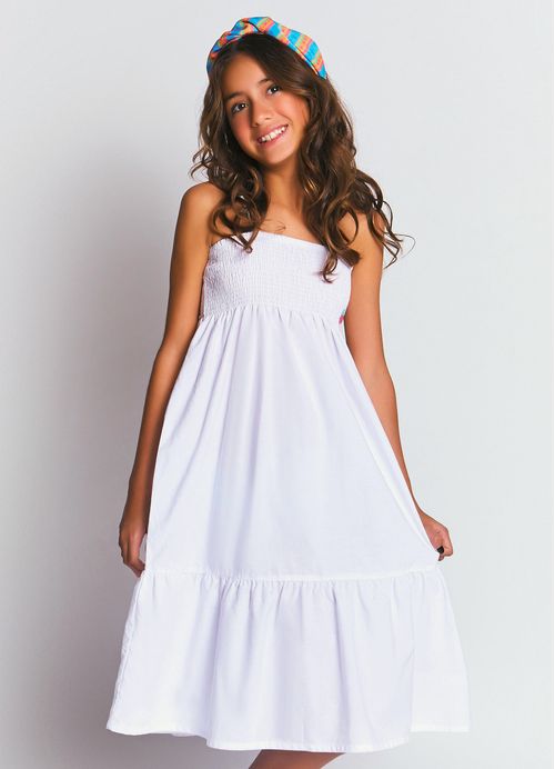 Vestido Infantil Menina Doce Abacaxi – Tam. 10 a 16 – Branco