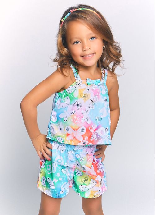 Conjunto Infantil  Menina Bata + Short Estampa Borboletinha – Tam. 1 a 10 anos – Tie Dye