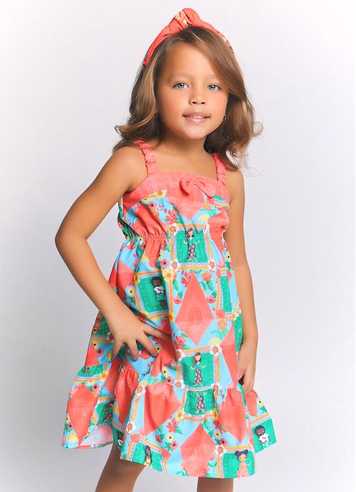 Vestido Infantil Estampa Lenço Color – Tam. 1 a 10 anos