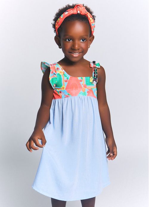 Vestido Infantil Estampa Lenço Color – Tam. 1 a 10 anos – Azul