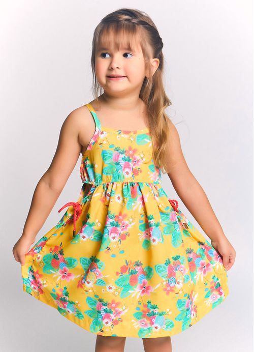 Vestido Infantil Estampa Brincadeira Abacaxis – Tam. 1 a 10 anos – Amarelo