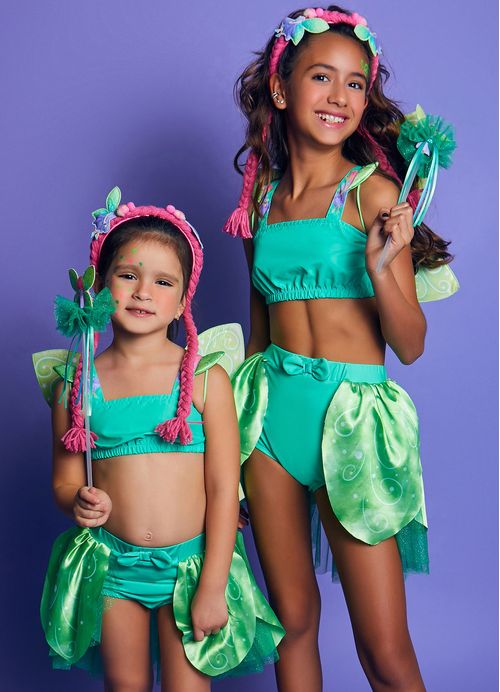 Conjunto Infantil Carnaval Cropped + Saia Guardiã da Floresta – Tam. 1 a 14 anos – Verde