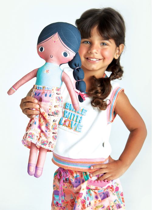 Almofada Boneca Infantil Viagem à Índia – Tam. U - Esmeralda e salmon