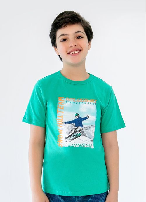 Camiseta Infantil Menino Estampa Snowboarder – Tam. 10 a 16 anos – Hortelã