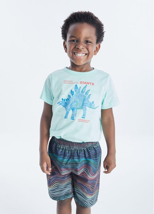 Conjunto Infantil Menino Camiseta + Bermuda Estampa Química Legal– Tam. 1 a 10 anos – Preto e Esmeralda