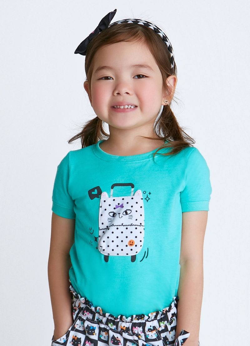 Blusa Infantil Menina Estampa Pop Cat - Tam. 1 a 10 anos