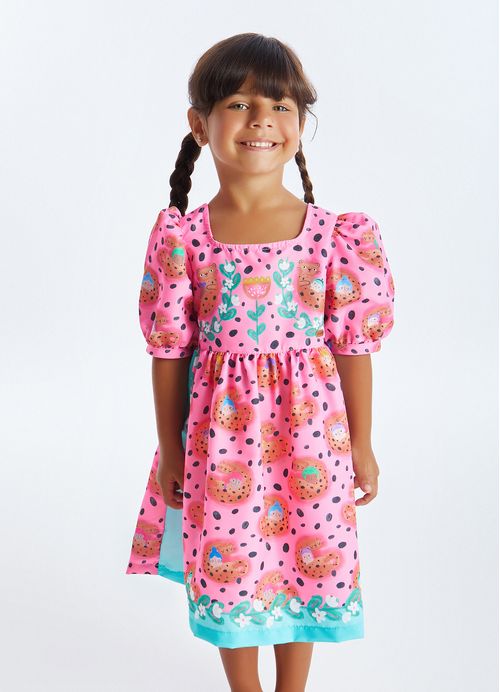 Vestido Infantil  Estampa Oncinha - Tam. 1 a 10 anos – Rosa