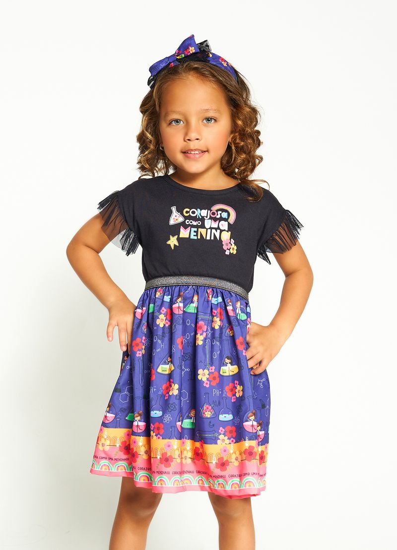 Vestido Infantil Preto com Tule sobre a Saia - Meninas 1 a 10 anos - Preto