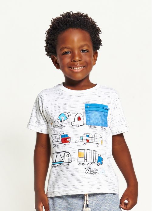 Camiseta Infantil Menino Estampa Vrum Vrum – Tam. 1 a 12 anos – Off White