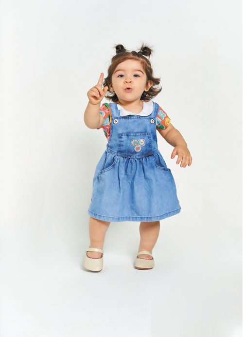 Jumper Infantil Bebê Menina Estampa Dia de Fofura – Tam. 3 a 12 meses – Jeans