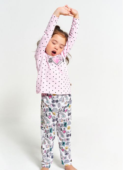 Pijama Infantil Menina Estampa Sonho de Verão – Tam. 1 a 12 anos – Rosa e Off White