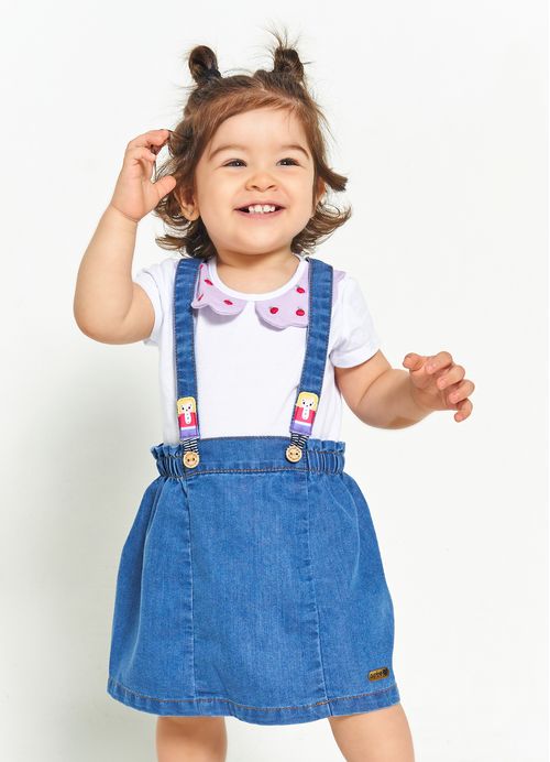 Salopete Infantil Bebê Menina Cabelo Encantado – Tam. 3 a 12 meses – Jeans